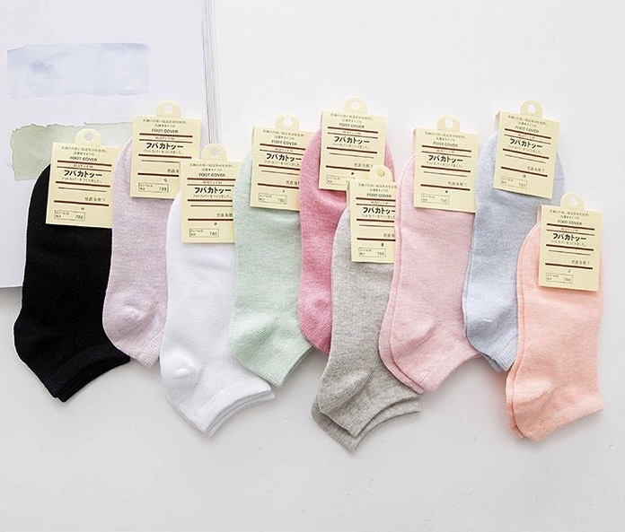 Tất nữ cổ ngắn basic cotton trơn nhiều màu đơn giản