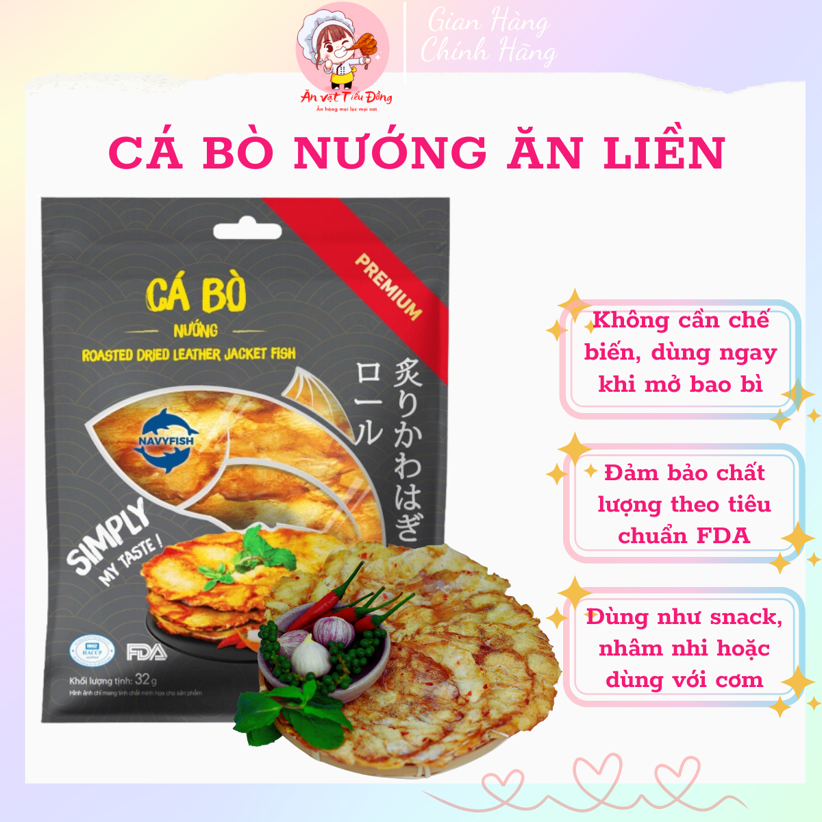 Snack Khô Cá Bò Nướng tẩm vị ăn liền - Ăn vặt Tam Tiểu Đồng