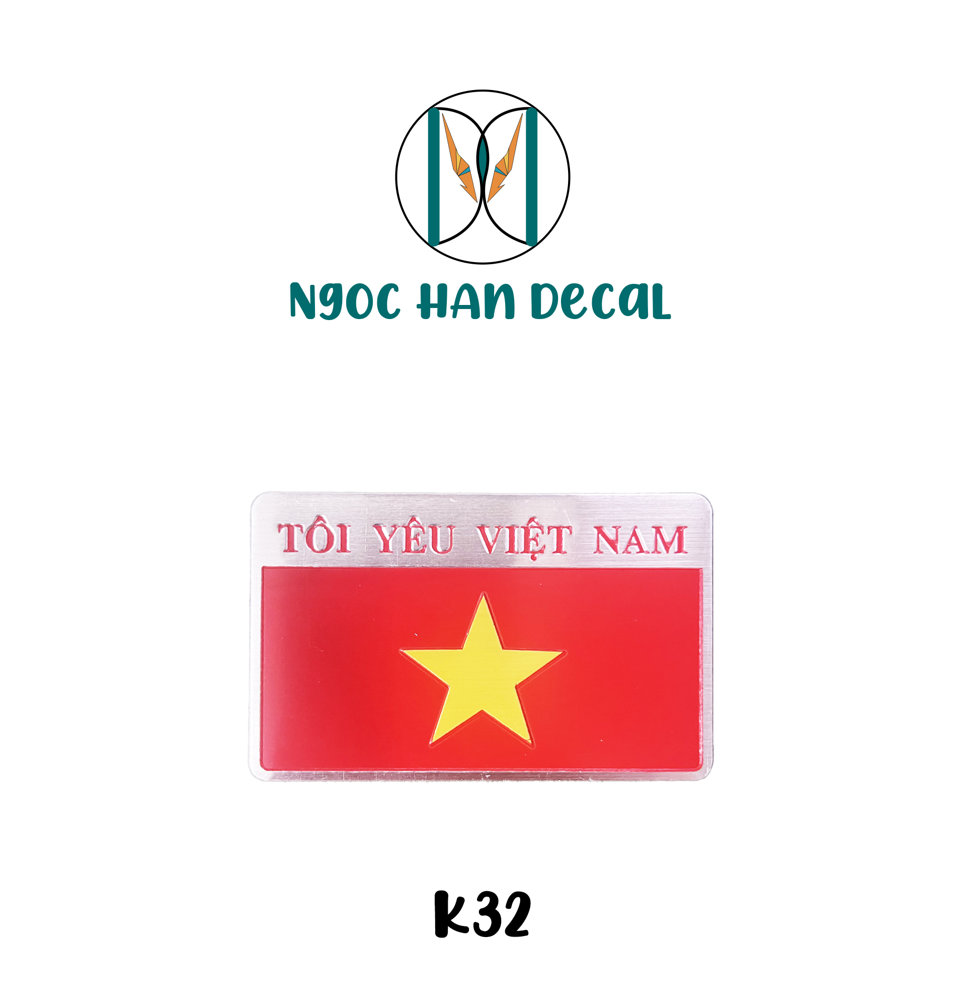 Tem nhôm lá cờ việt nam 3d nổi cứng k32