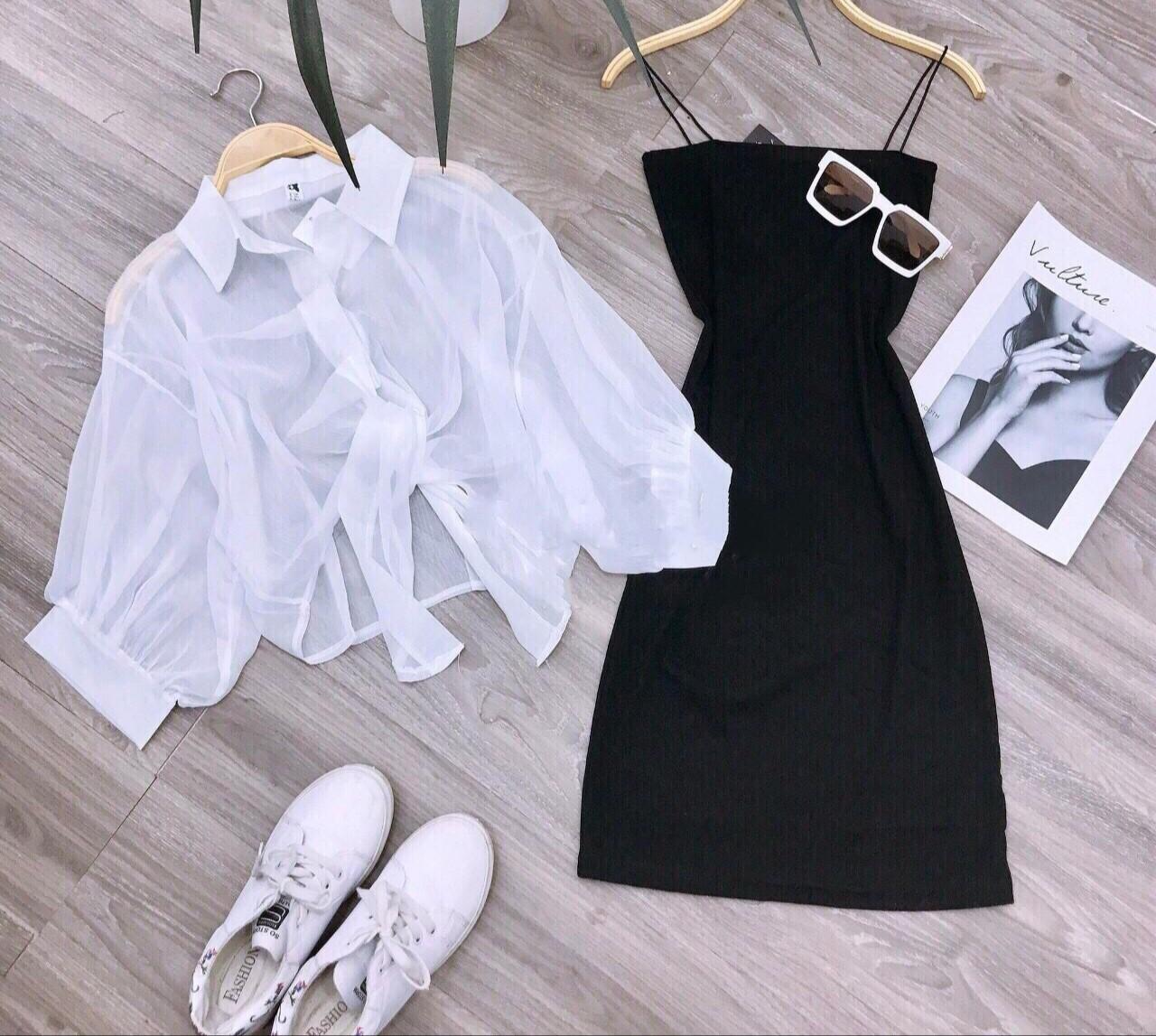 HÓT TREND SÉT ĐẦM THUN BODY KÈM ÁO KHOÁC VOAN SÉT ĐẦM DỰ TIỆC SANG TRỌNG FORM DƯỚI 50KG(u)