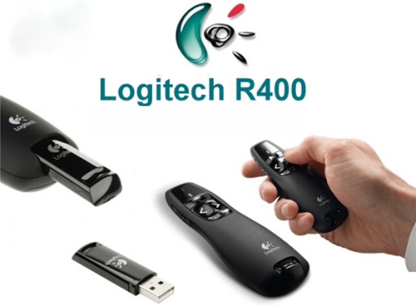 Bút trình chiếu Logitech R400.Đèn chiếu laze đỏ. Phạm vi 15m .Cắm là sử dụng ngay. Đầu thu không dây mini. Laze loại 2 Không dây 2.4Ghz.