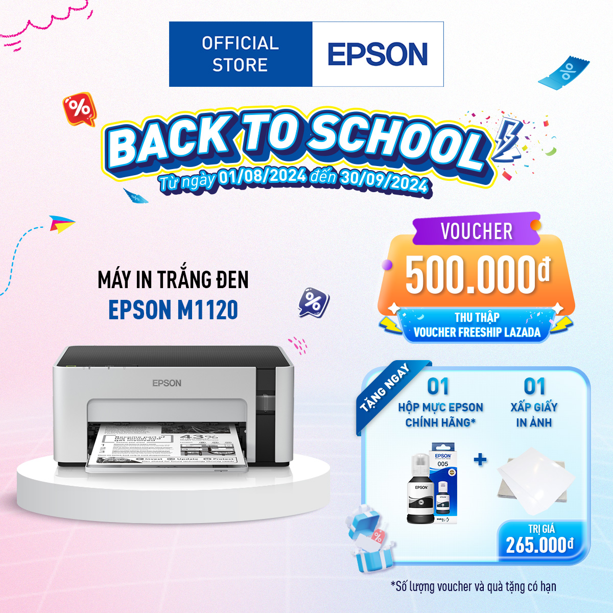 Máy in phun trắng đen đơn năng khổ A4 Epson EcoTank M1120 tích hợp công nghệ in không nhiệt