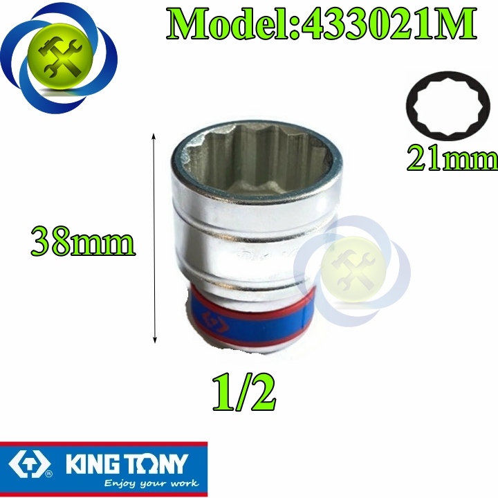 Tuýp 21mm 1/2 kingtony 433021m 12 cạnh màu trắng dài 38mm
