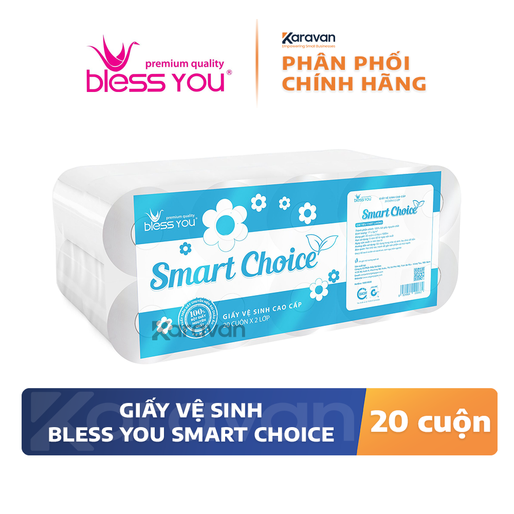Giấy vệ sinh Bless You Smart Choice 2 lớp lốc 20 cuộn