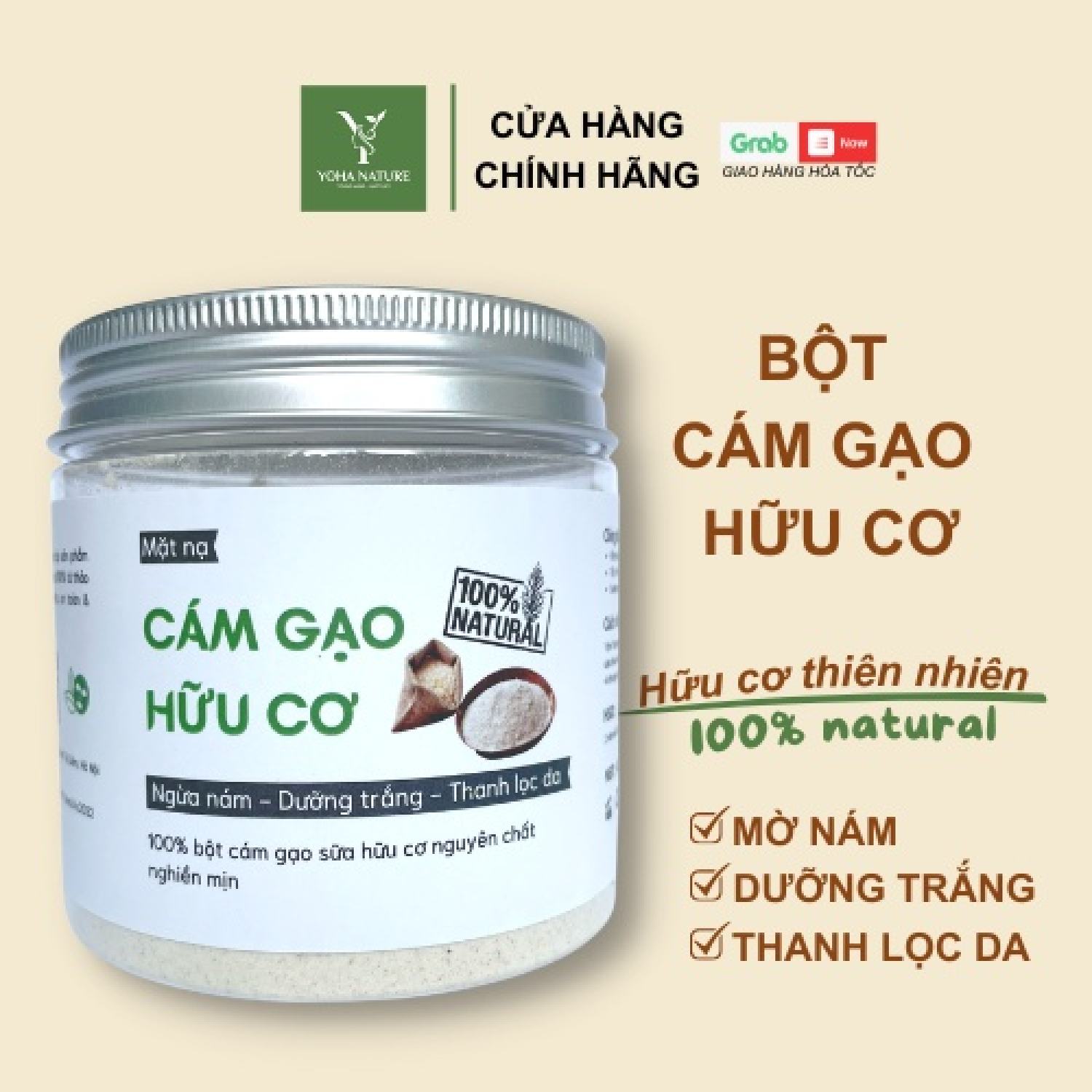 Bột đắp mặt nạ cám gạo hữu cơ nguyên chất - Đắp mặt - Rửa mặt - Dưỡng trắng da - Mờ thâm na'm Yoha