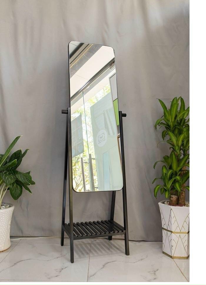 GƯƠNG SOI TOÀN THÂN LIỀN KỆ TRÀN VIỀN MÀU ĐEN - BORDERLESS A MIRROR SHELF
