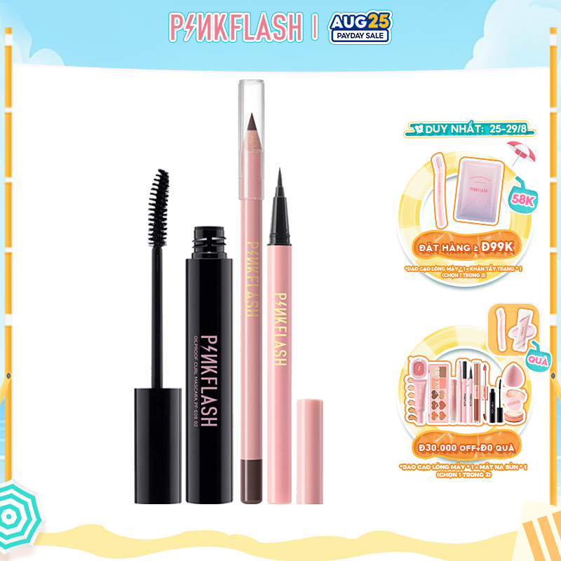 PINKFLASH Bộ trang điểm mắt với chì kẻ mắt+kẻ mắt nước+mascara màu đen dùng hàng ngày chống thấm mồ hôi chống thấm nước lâu trôi bền màu   - INTL