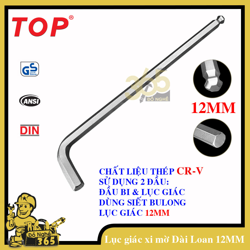 Khóa Lục giác đầu bi xi mờ TOP chế tạo bằng thép CR-V  loại thép có độ cứng cao & không cong vênh trong quá trình sử dụng