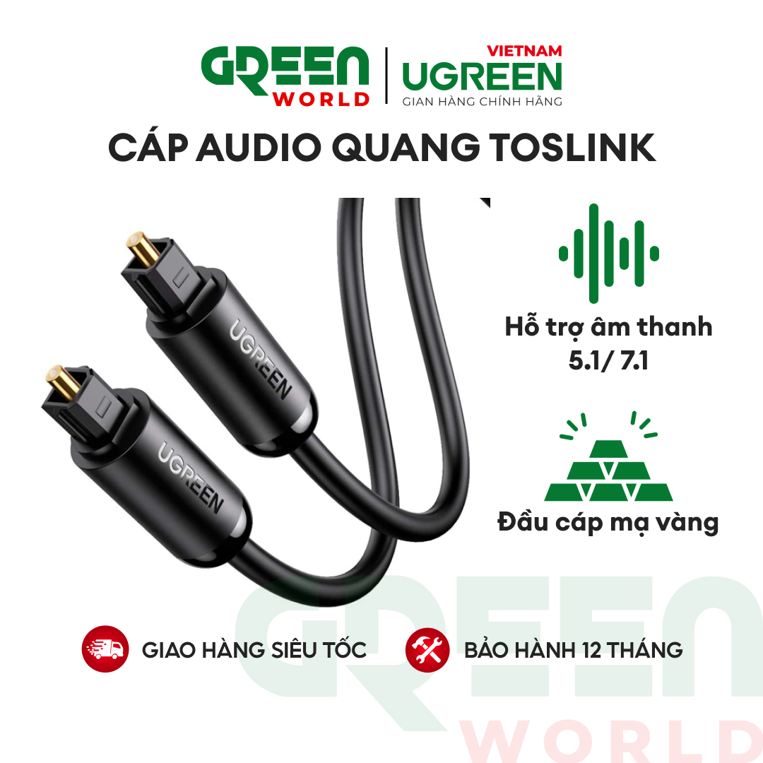 Cáp audio quang Toslink Optical hỗ trợ âm thanh 5.1/ 7.1 UGREEN