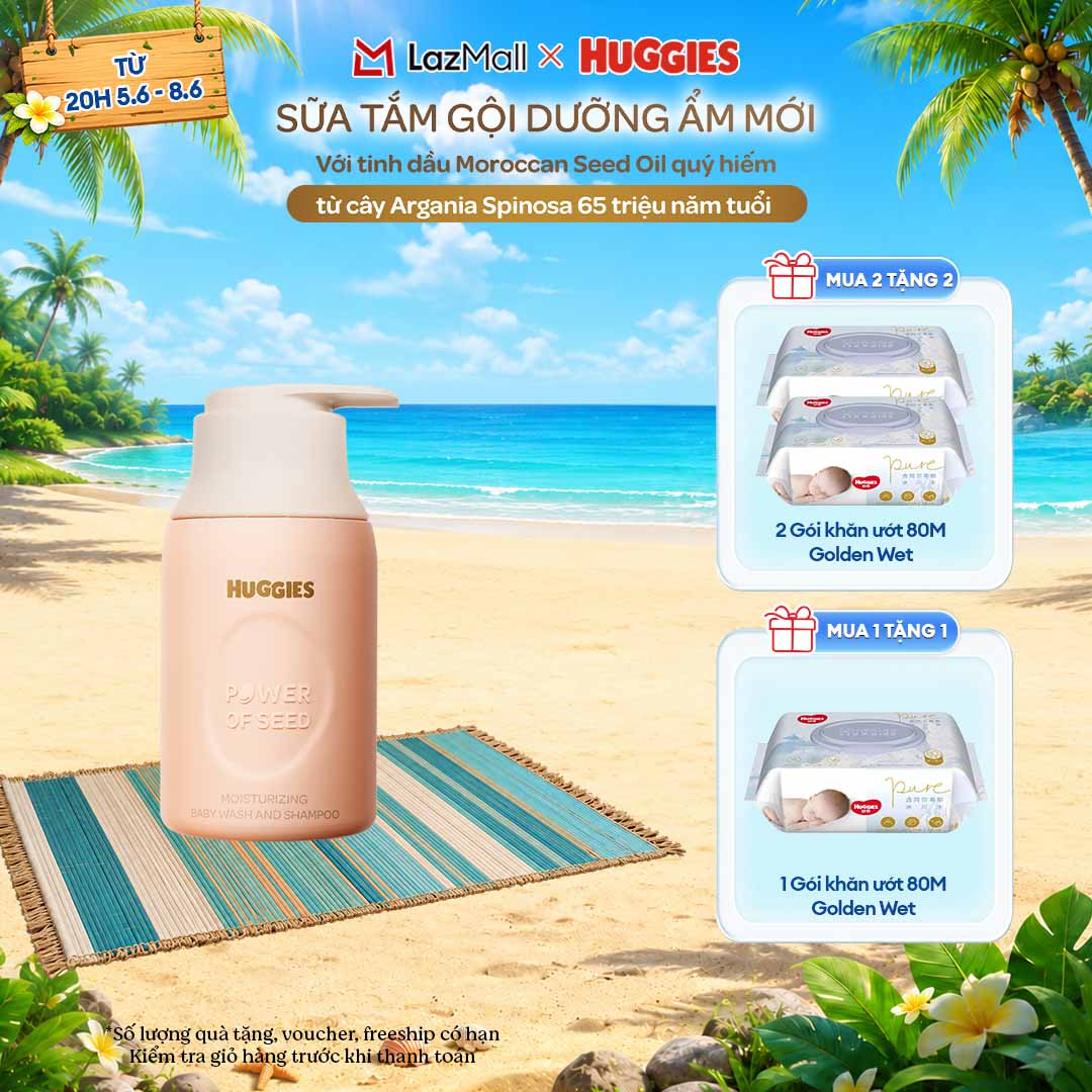 [CHỈ 9-10.6 Mua 1 tặng 1] Sữa tắm gội dưỡng ẩm cho bé Huggies Power of Seed 260g MỚI với tinh chất Moroccan Seed oil quý hiếm