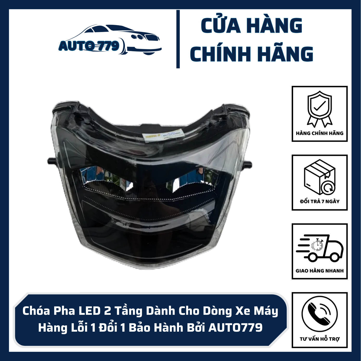 Chóa pha led 2 tầng dành cho dòng xe wave 110cc, alpha, 50cc hàng lỗi 1 đổi 1 bảo hành bởi auto779