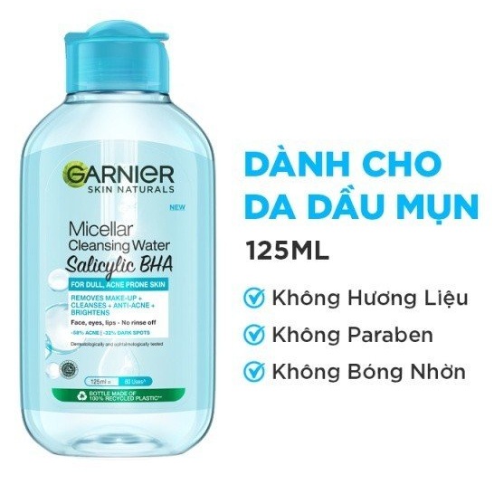 Nước tẩy trang Garnier Cho Da Dầu Mụn Salicylic BHA Micellar 125 ml