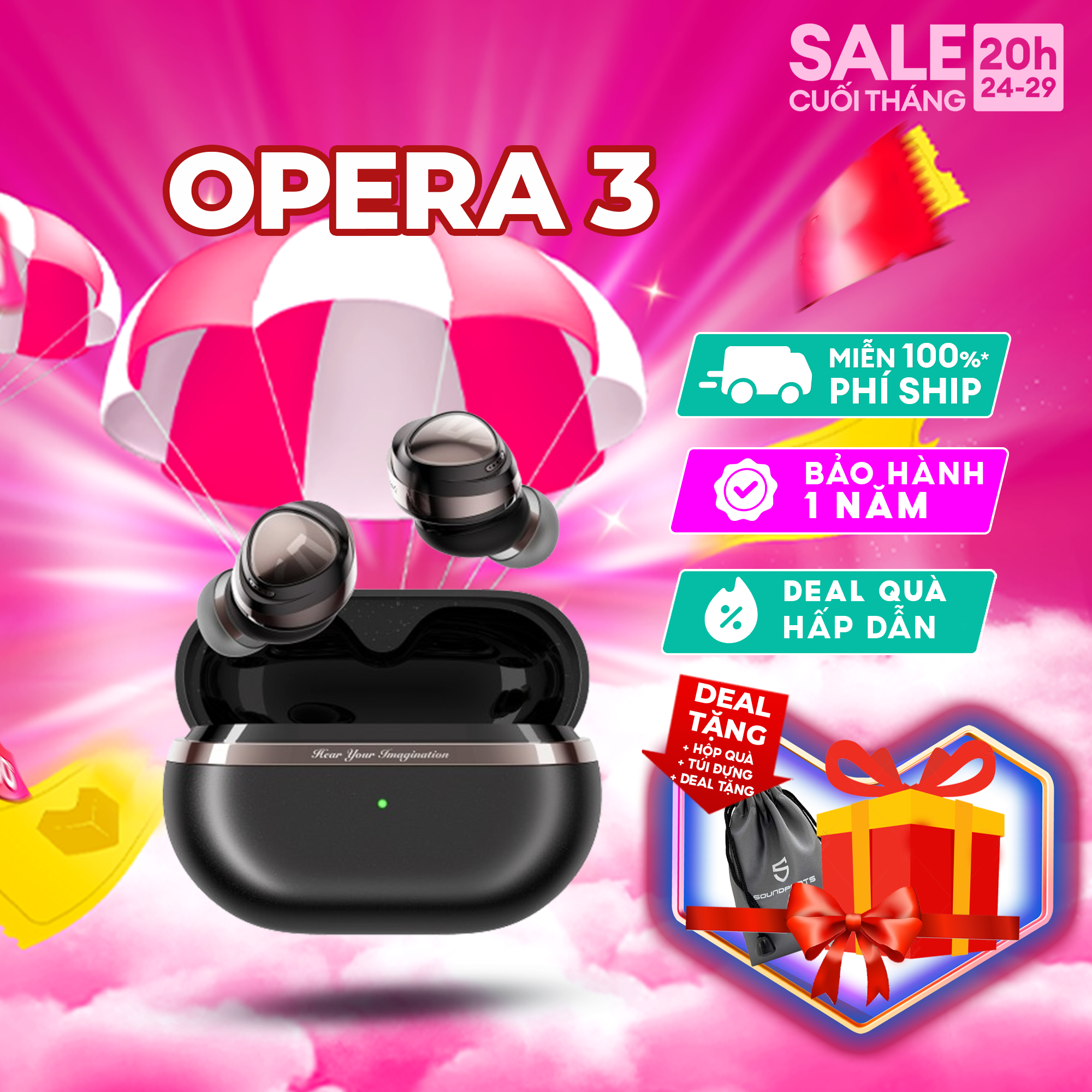 Tai nghe true wireless soundpeats opera 03 bluetooth 5.3 chống ồn anc