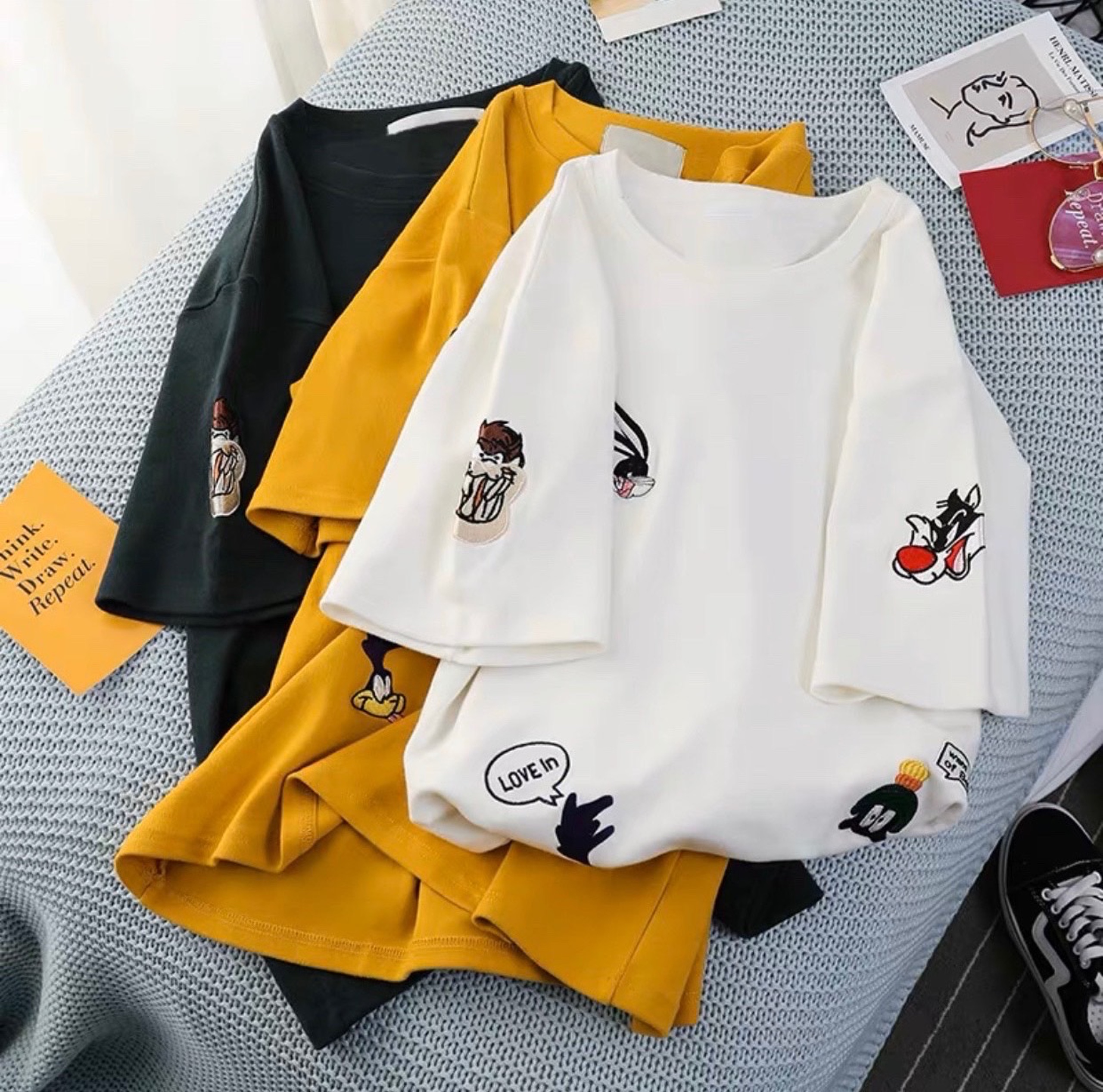 [Big sale] Áo phông tay lỡ siêu cute 3 màu cực đẹp: trắng 🐰, vàng 🐧, đen 🐣 và icon phối lên siuu xịn và hài hòa 💖💖