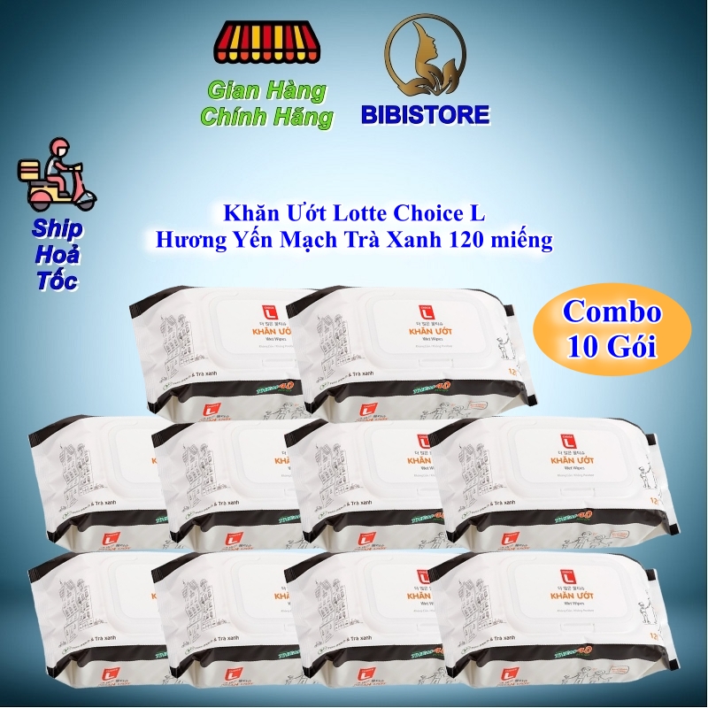   Combo 10 Gói  Khăn Ướt LOTTE Choice L Hàn Quốc Gói 120 Miếng  Bibistore TB  