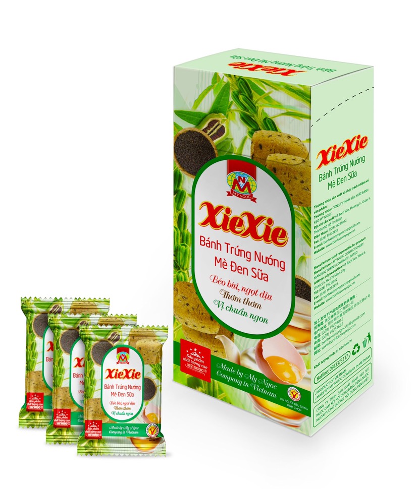 XieXie - 180g Bánh trứng nướng MÈ ĐEN sữa tươi, Có CHẤT CHỐNG OXY HÓA và CHẤT BÉO TỐT ngăn ngừa nếp nhăn, Thơm SỮA TƯƠI - béo MÈ ĐEN - GIÒN rụm, KHÔNG hóa chất độc hại, ĐẢM BẢO quy định của Ban Quản Lý AnToàn Thực PhẩmHCM