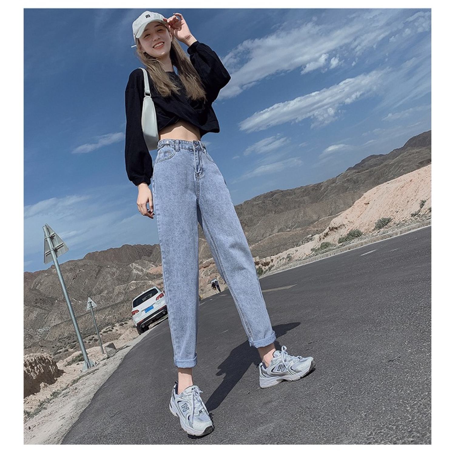 Quần jeans nữ baggy, quần bò nữ dáng lửng baggy j019