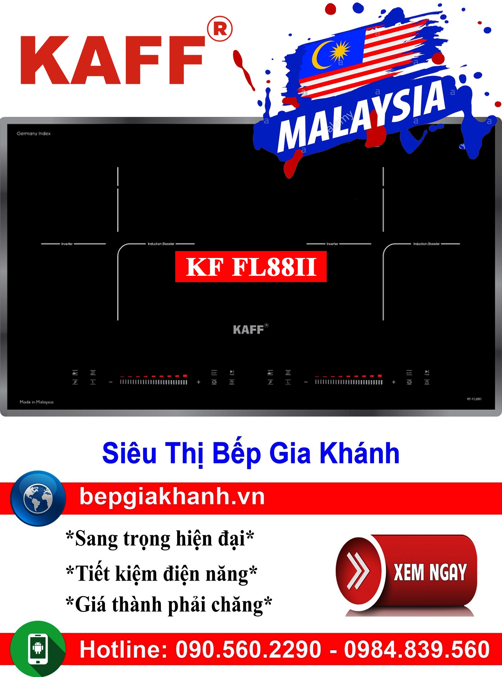 [HCM]Bếp từ đôi Kaff KF FL88II nhập khẩu Malaysia, bếp từ, bếp điện từ, bếp từ đôi, bếp điện từ đôi, bếp từ giá rẻ, bếp điện từ giá rẻ, bếp từ đơn, bep tu don, bep tu