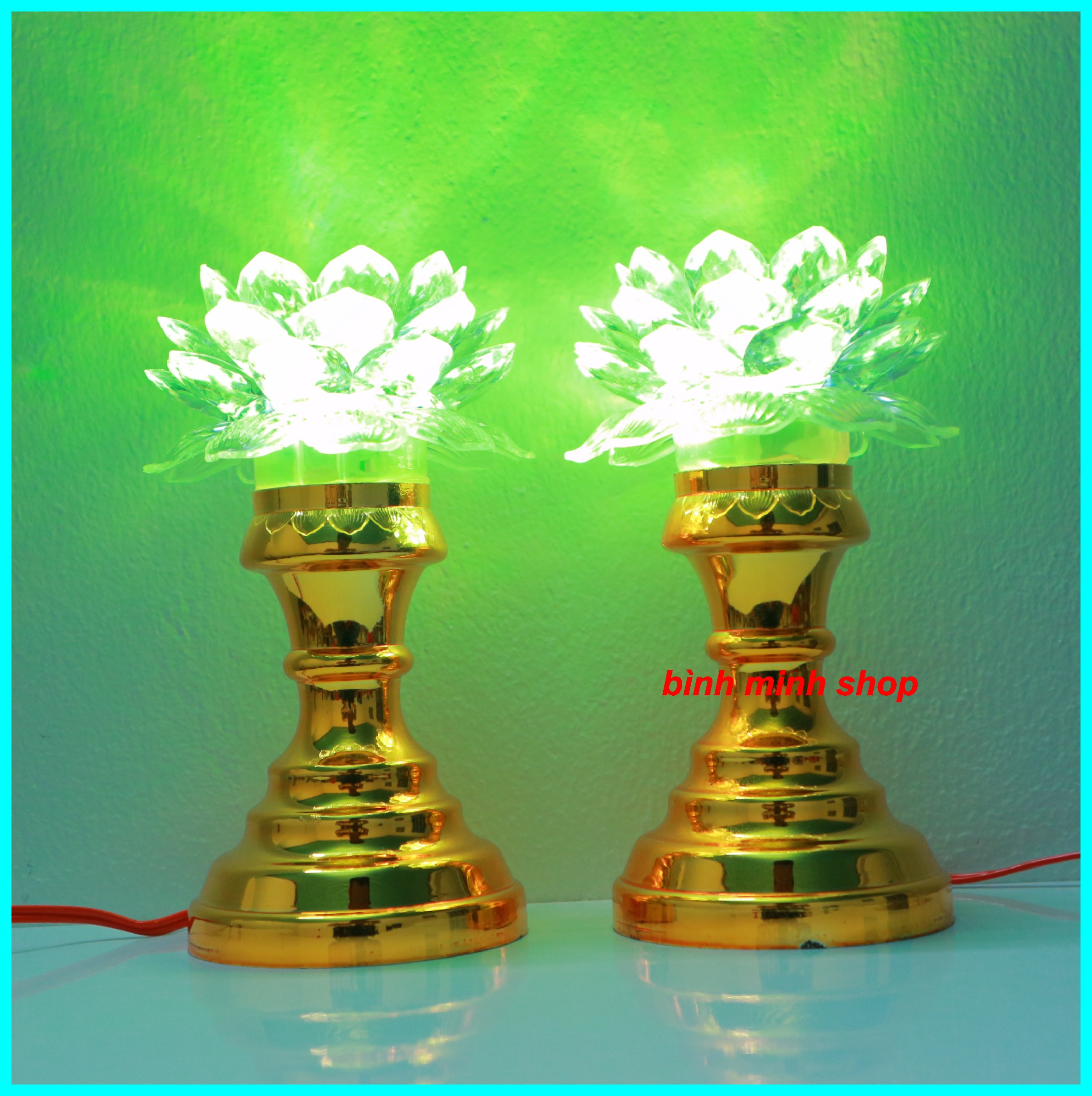 Bộ 2 đèn thờ cúng hoa sen đổi màu, đèn để bàn thờ gia tiên, đèn hoa sen cúng phật, đèn thờ thổ địa, thần tài