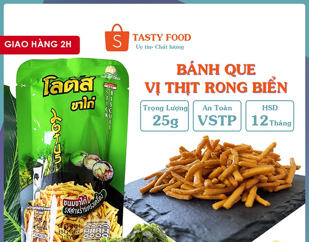 Bánh que Thái Lan Lotus Biscuit Stick gói 25g, Bim Bim Que thái vị rong biển, snack que thái lan chính hãng Tasty Food