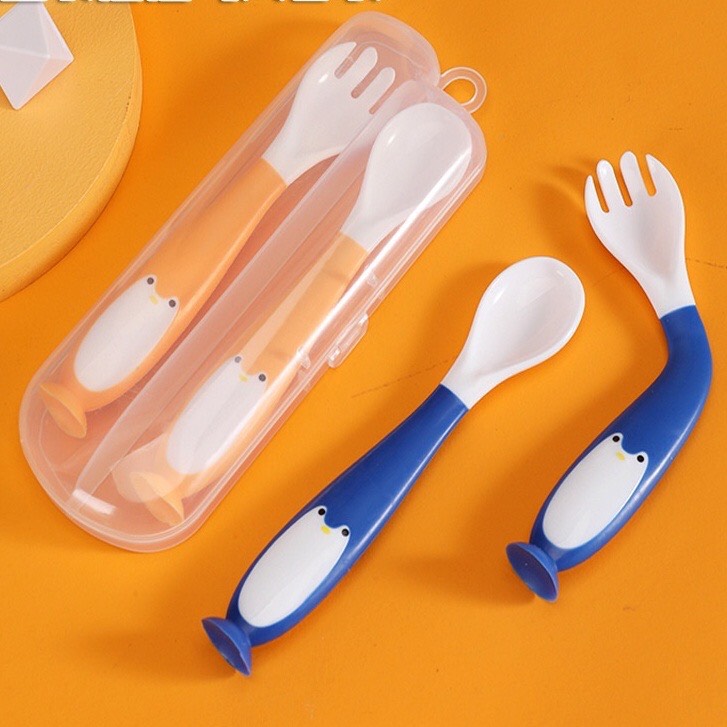 Bộ thìa dĩa silicon uốn cong tập ăn dặm cho bé, hộp thìa dĩa ăn dặm - BEEKIDS PLAZA