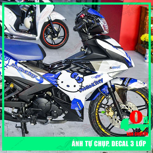 Tem Trùm Exciter 150 Xanh Trắng - Tem Exciter Hello Kitty - Decal Xe Máy Giá Rẻ, Đẹp