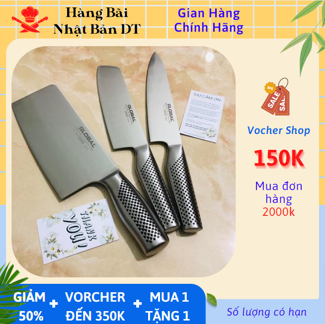 Bộ dao nhật bản cao cấp dao chặt Golbal, dao thái global Thiết kế nguyên khối làm bằng Thép không gỉ Cromova 18- hàng nhật bãi