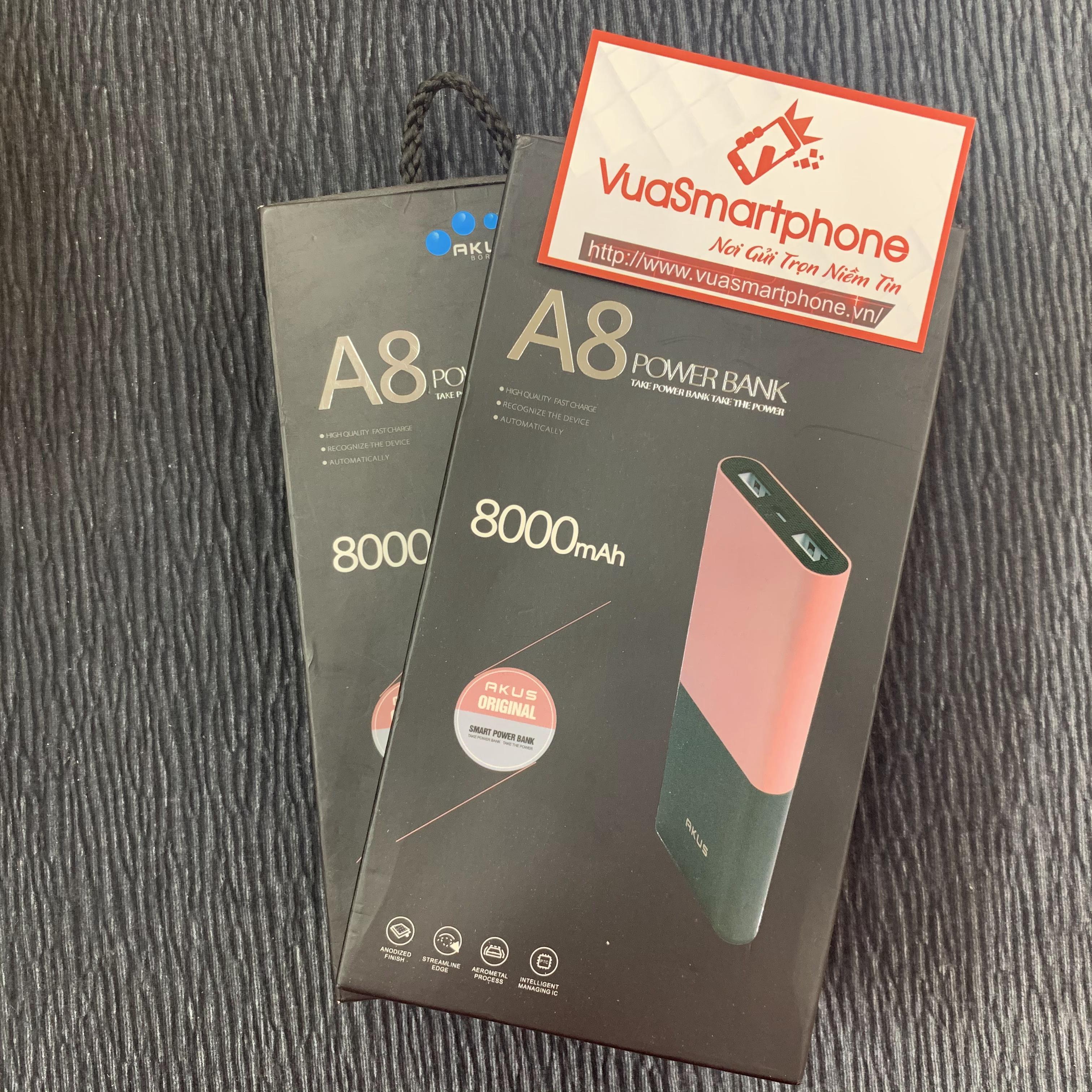 Sạc dự phòng 2a akus a8 8000mah - hỗ trợ sạc nhanh - bảo hành 12 tháng chính hãng.
