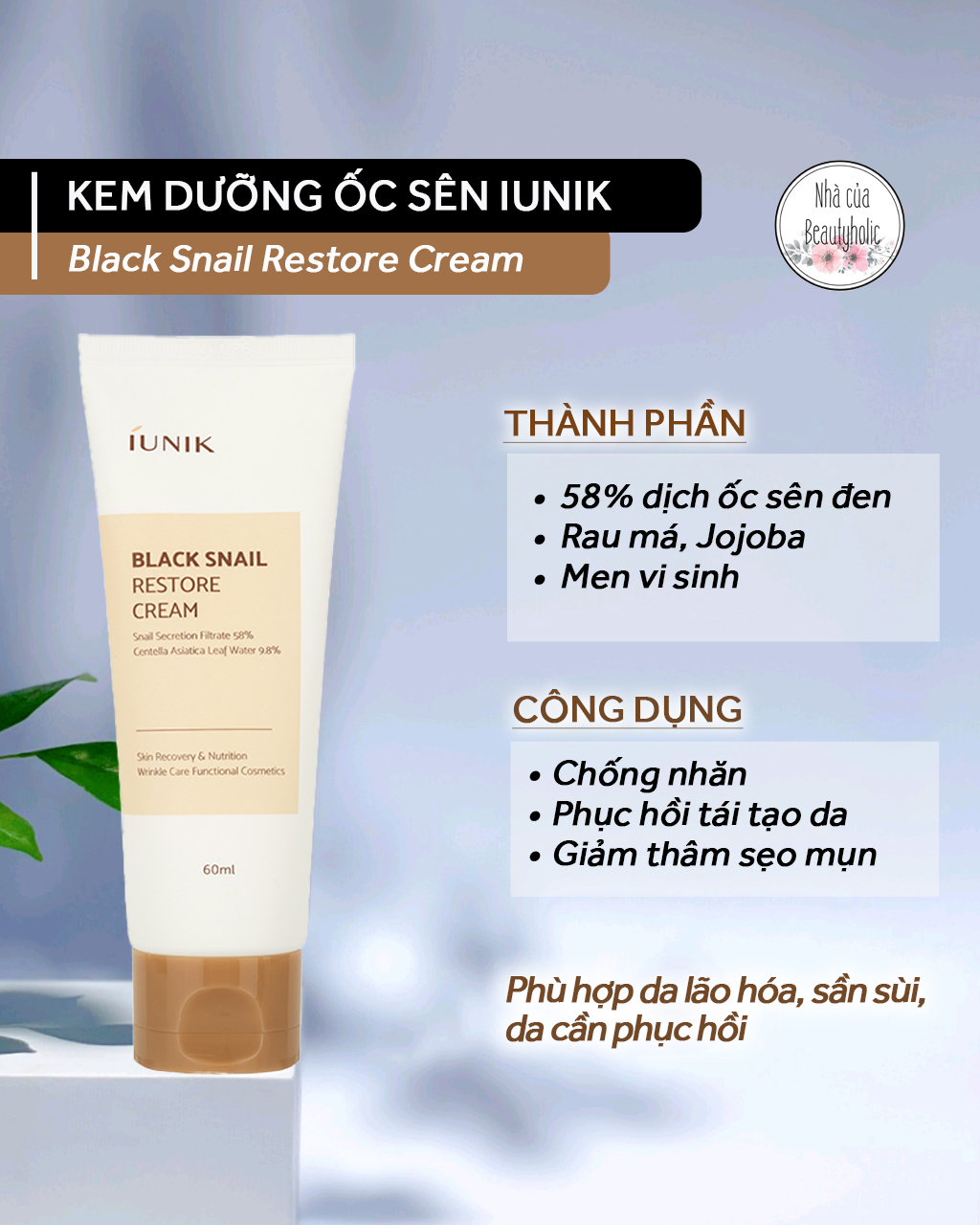 Kem dưỡng ốc sên iunik black snail restore cream