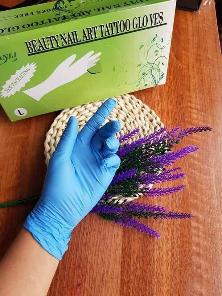 [HCM](100 cái) Găng tay y tế không bột Nitrile màu xanh