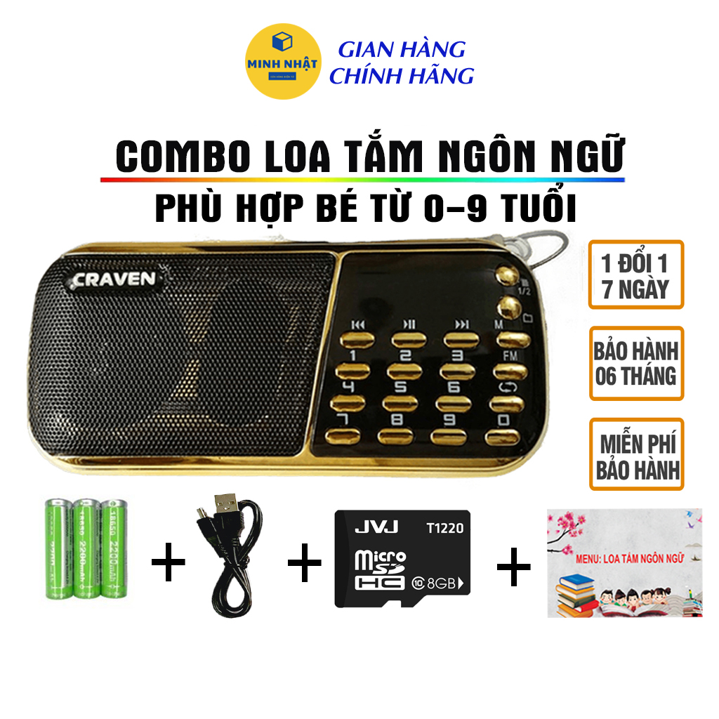 Loa Tắm Ngôn Ngữ Cho Bé, Đài Học Tiếng Anh, Tiếng Ồn Trắng, Máy Nghe Nhạc Craven CR 853 3 Pin/836s 2 pin