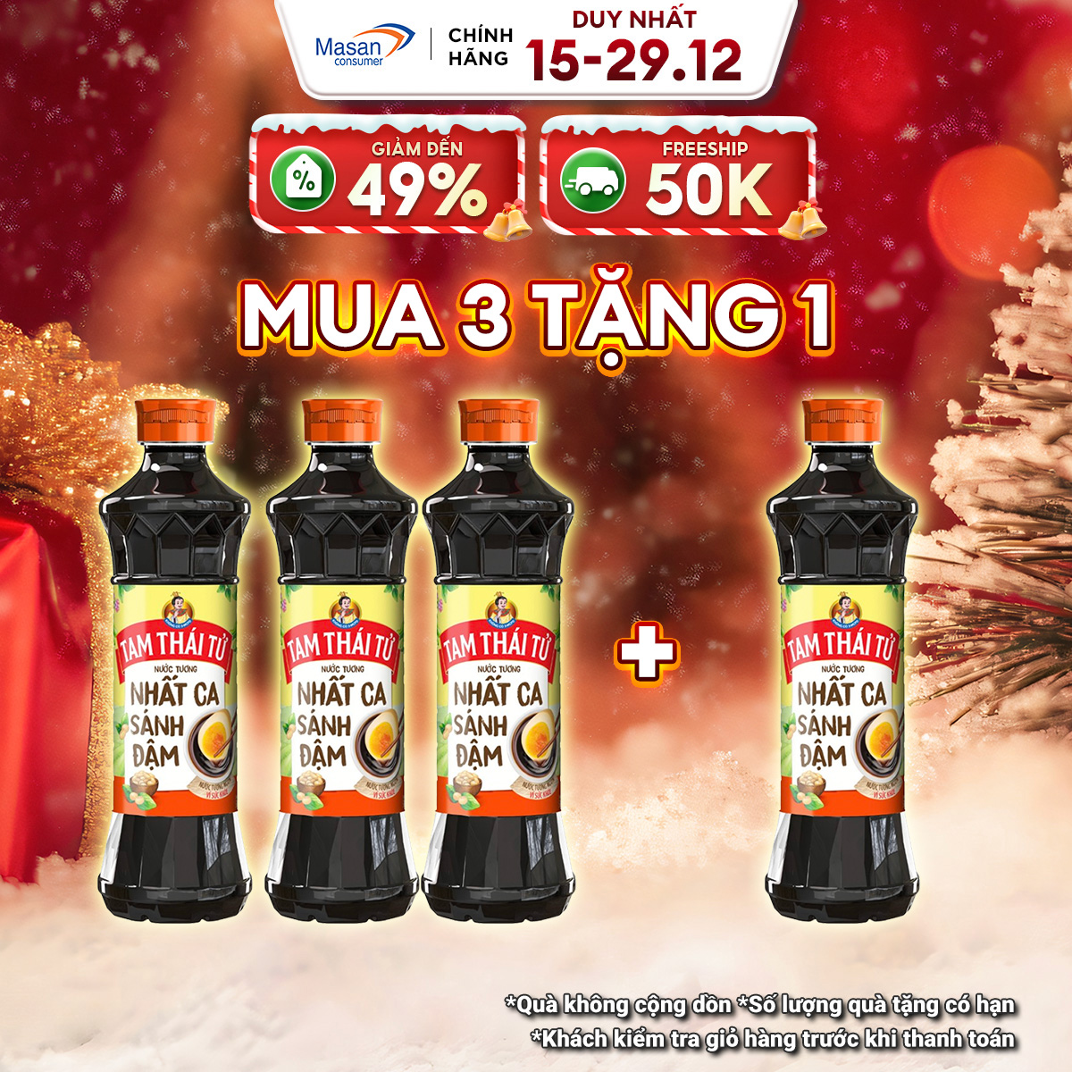   15.12-29.12 Voucher 18% CHO ĐƠN TỪ 199K  Combo 3 Nước Tương Tam Thái Tử Nhất Ca Sánh Đậm 500Ml 