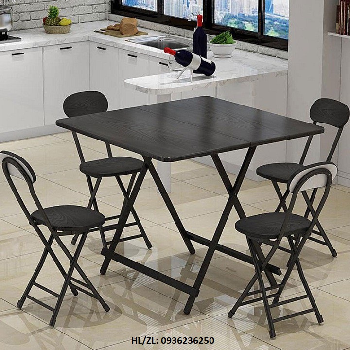 Bàn ghế gấp gọn đa năng khung thép mặt gỗ 80x80cm- bàn ghế di động ngồi ban công, nhà bếp, đọc sách, uống trà....