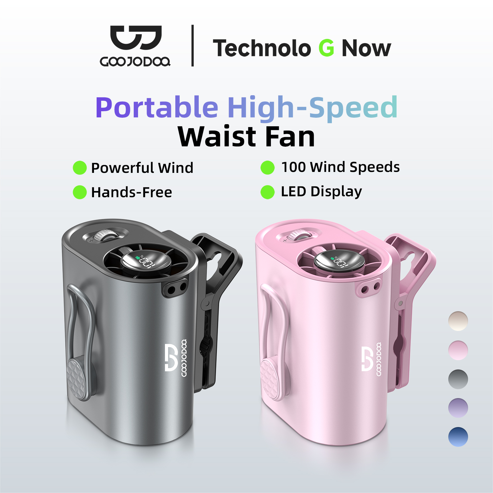 Goojodoq 3600mAh gfs011 waist fan with 11 m/s wind speed, 9 hours running time, 360 ° adjustable