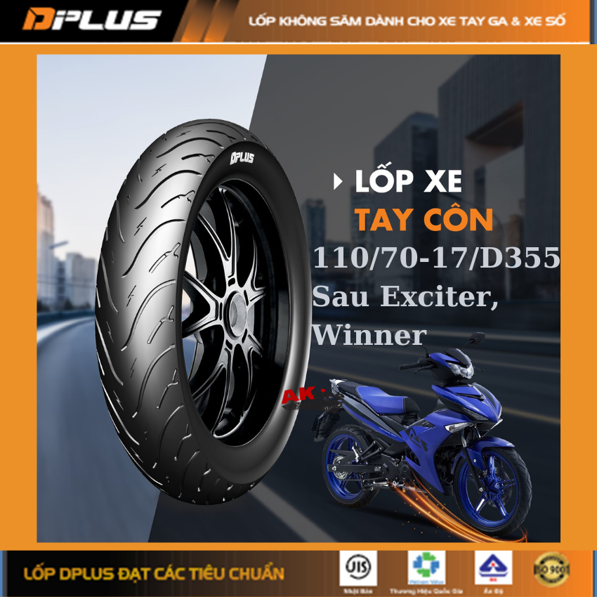 Lốp dplus 110/70-17 không săm dành cho sau exciter135,150 công nghệ nhật jis