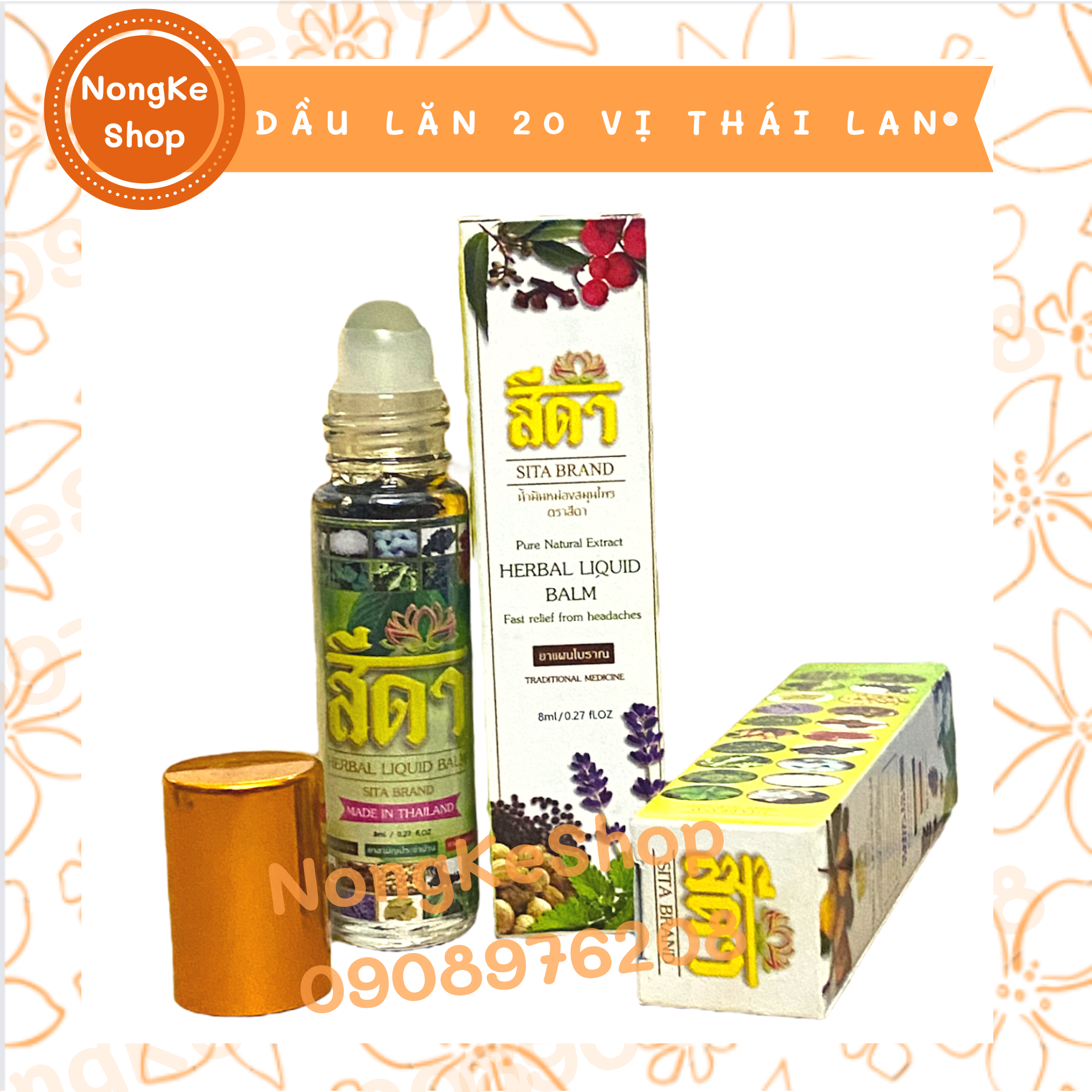 Lố 12 chai dầu lăn 20 vị sita brand thái lan