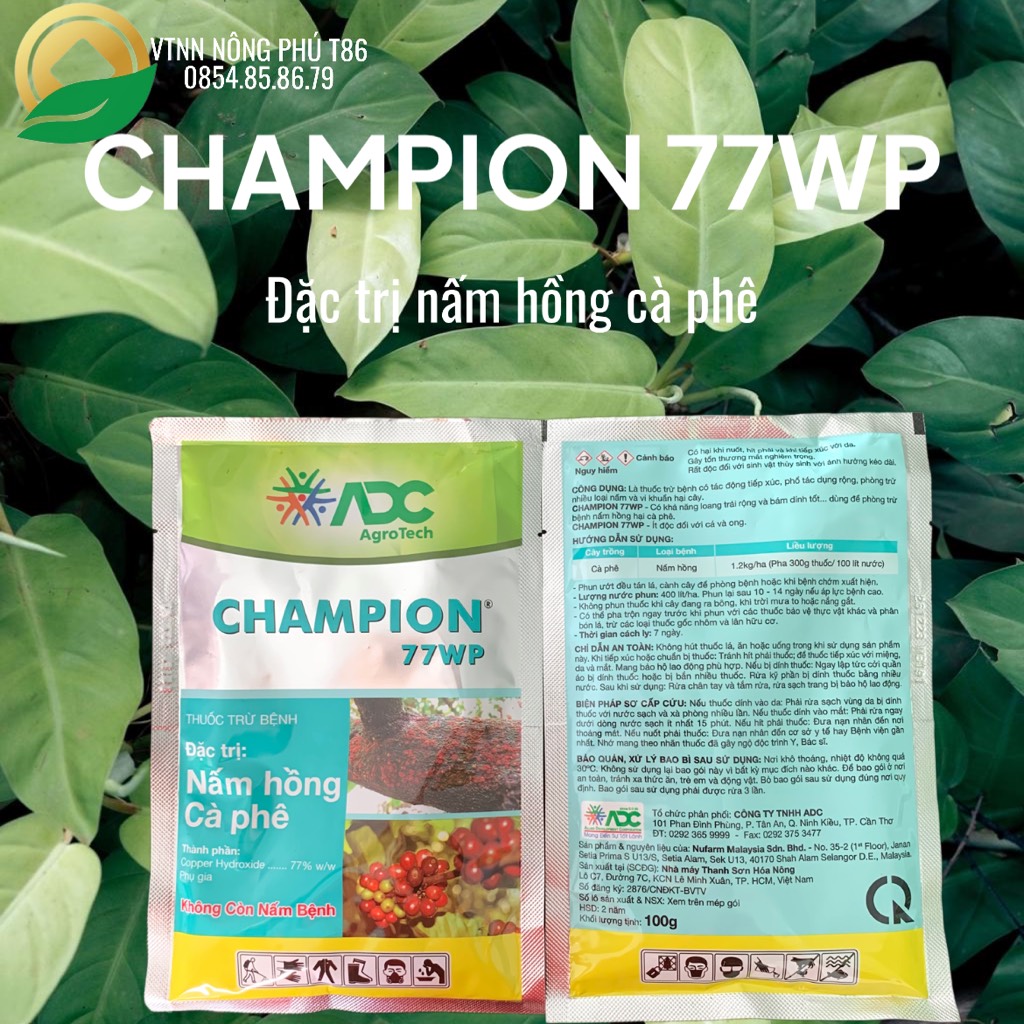 Thuốc trừ bệnh CHAMPION 77WP (gói 100g) - Đặc trị nấm hồng - VTNN NÔNG PHÚ T86