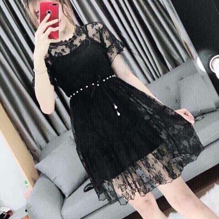 Đầm xòe ren phối lưới hm12