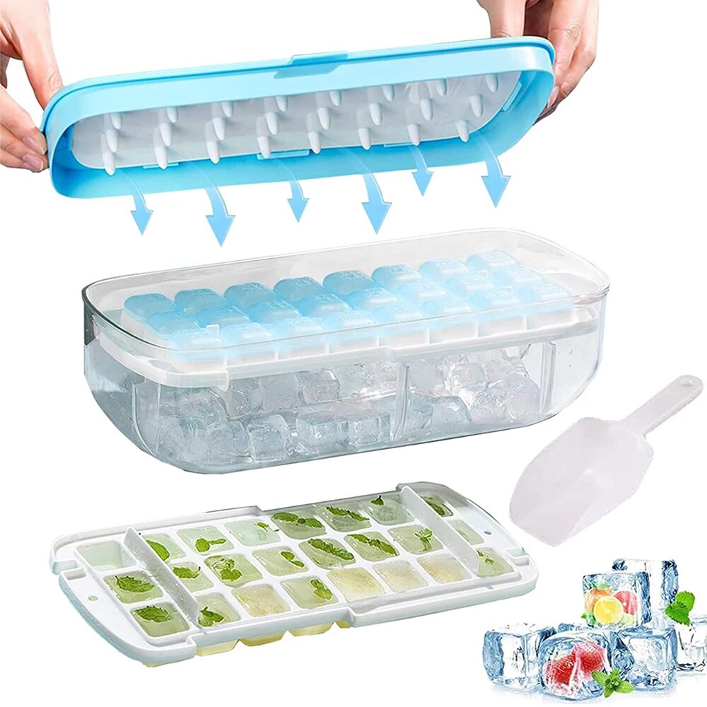 Khay làm đá silicon 2 tầng 24 ô 48 viên có nắp đậy kháng khuẩn chống mùi tủ lạnh, khuôn làm đá , làm thạch cao cấp