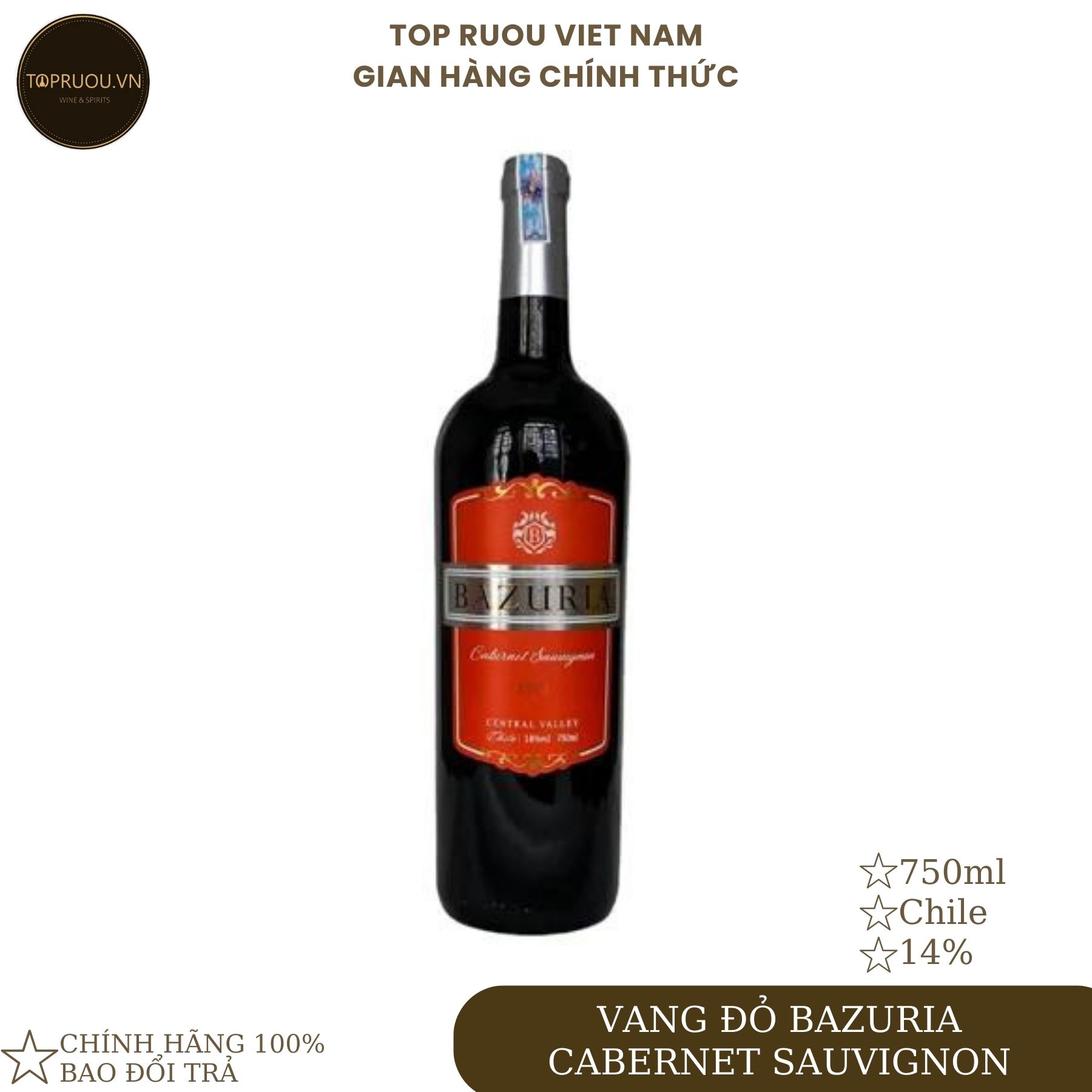 Rượu vang đỏ bazuria 750ml 14% - hàng thật - giao nhanh