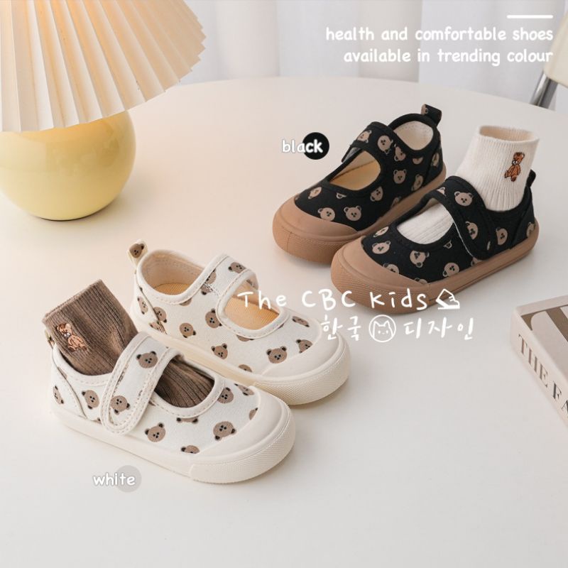 Giày vải canvas họa tiết gấu cho bé trai/ bé gái