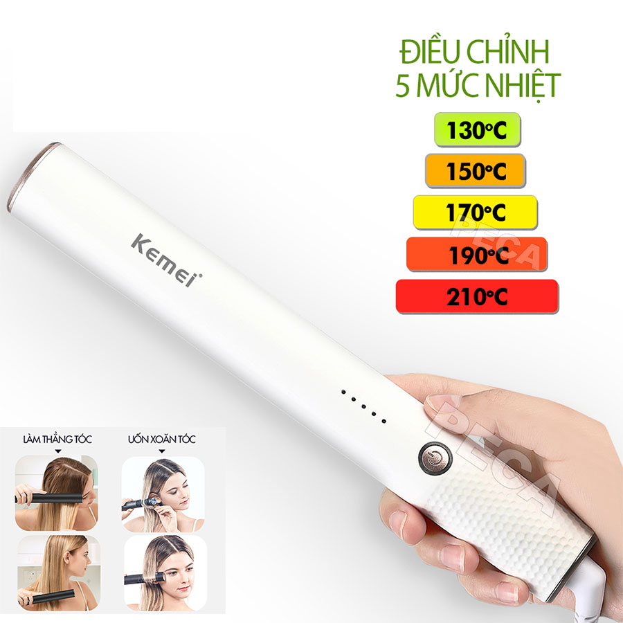 Lược điện Kemei KM-509 chải thẳng tóc, uốn xoăn điều chỉnh 5 mức nhiệt độ nóng nhanh sử dụng mọi loại tóc - duỗi thẳng, uốn tóc