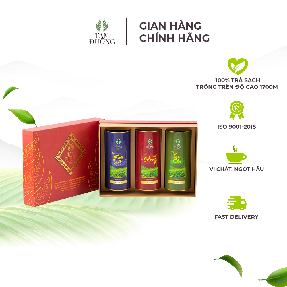 Bộ 3 Loại Trà Kim Tuyên, Oolong, Sencha Chính Hiệu Tam Đường Hộp Cứng 100Gr