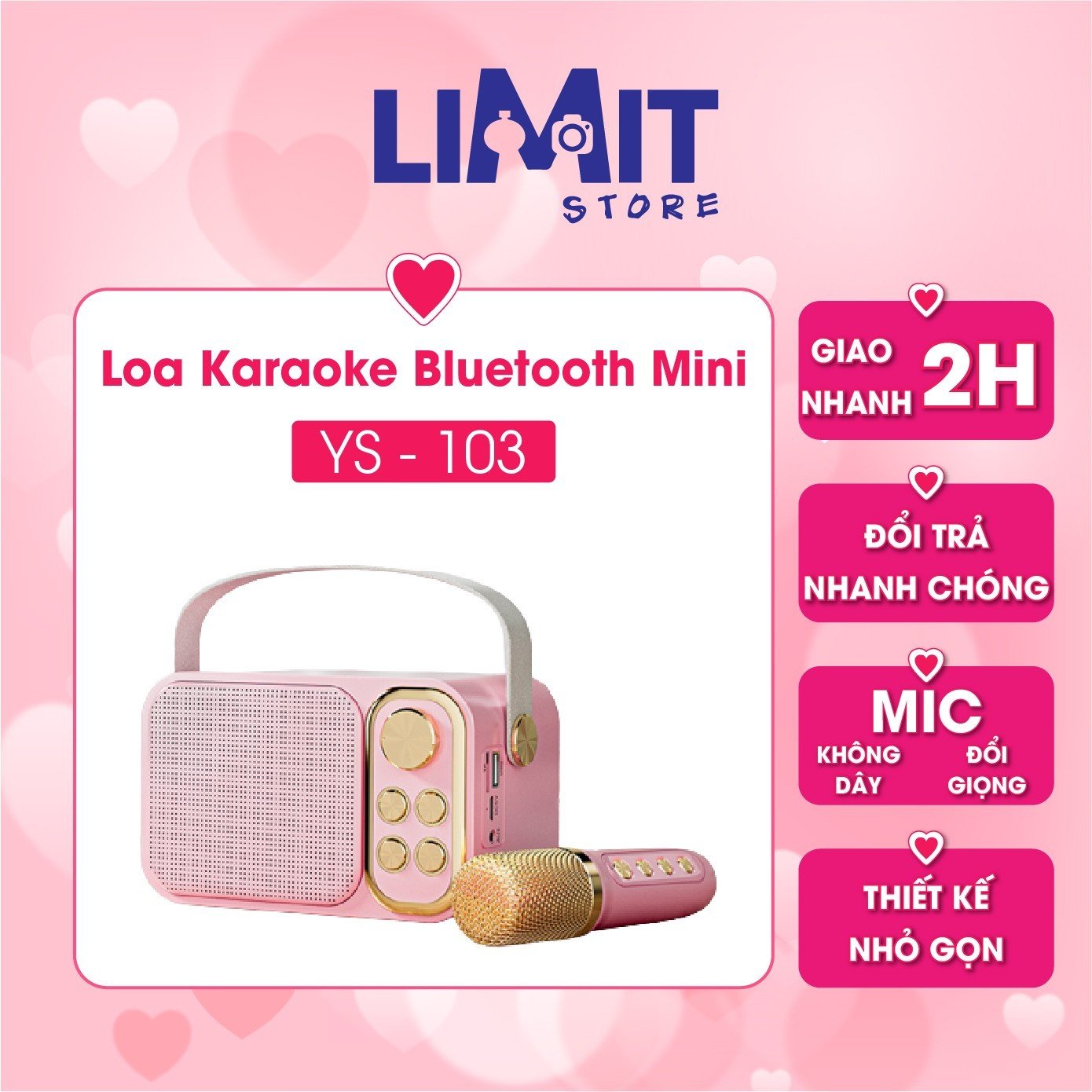 Loa kèm micro karaoke bluetooth không dây YS - 103 bass siêu trầm công suất 15W