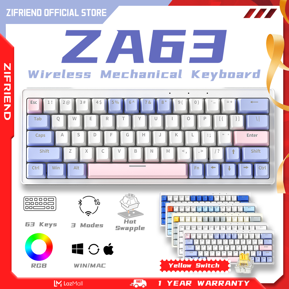 ZIFRIEND za63 Pro 63 phím Bàn phím cơ có dây & không dây 3 mô hình bàn phím chơi game đèn nền RGB mà