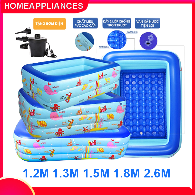 BỂ BƠI CHO BÉ, HỒ BƠI 3 tầng bể tắm gia đình 1M2 .1M3.1M5,1M8,2M6 Bể Bơi Trong Nhà cao cấp Cho Trẻ Tập Bơi Bể bơi phao 3 Tầng cỡ lớn: hồ bơi . loại dày tặng kèm bơm ĐIỆN
