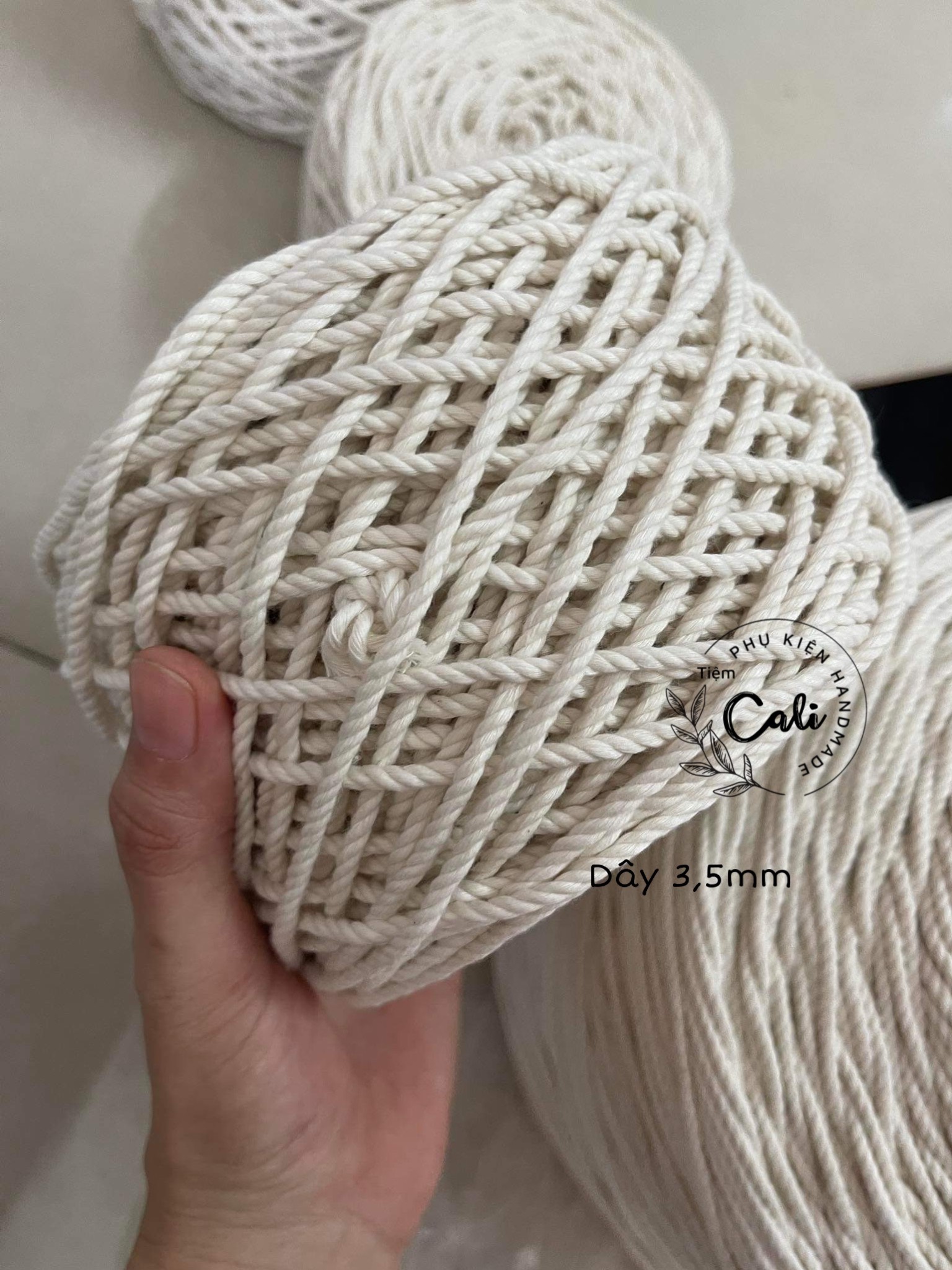 Dây thừng cotton mềm mịn không bụi kem size 3mm/ 4mm/ 5mm