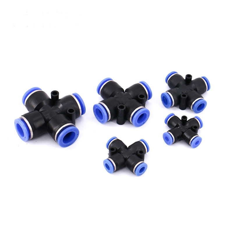 Đầu cút nối nhanh chữ Thập (chia 4) cho ống 4mm, 6mm, 8mm, 10mm chia đường khí, đường nước thành 4 ngả tiện dụng