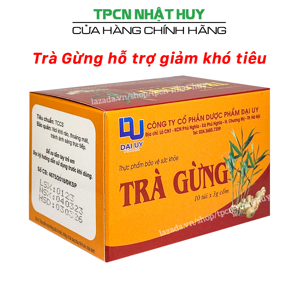 Trà gừng hòa tan Đại Uy hỗ trợ làm ấm bụng, giảm đầy hơi, khó tiêu, buồn nôn, triệu chứng cảm lạnh - Hộp 10 gói