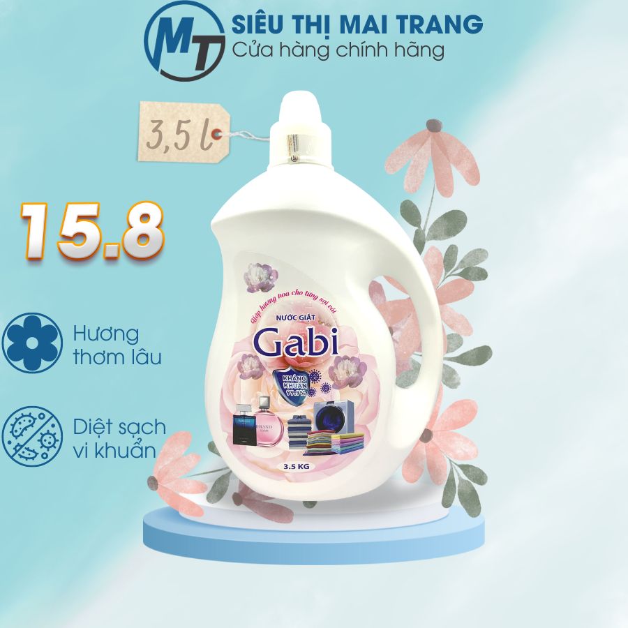 Nước giặt xả quần áo 2 in 1 Gabi cao cấp thơm lâu, sạch sâu - Dung tích 3.6L, Hương nước hoa/ Nắng mai/ Hoa anh thảo